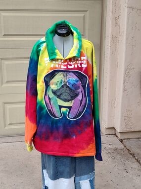 Tie-Dye Pug Graphic Hoodie with Headphones